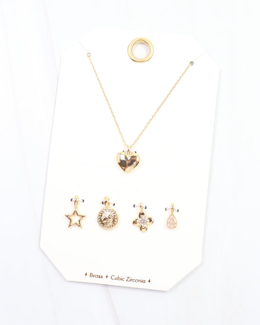 Heart of Gold Charm Necklace Set Gold