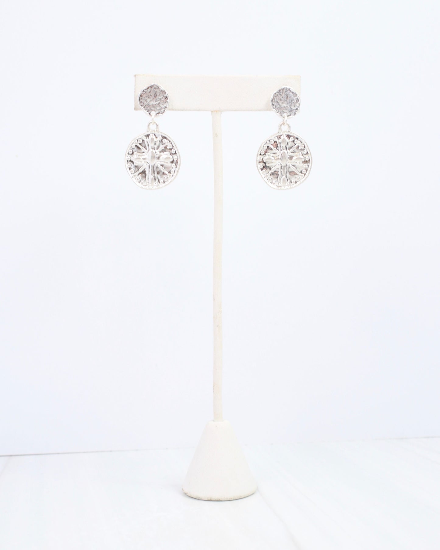 Forster Coin Drop Earring Worn Silver