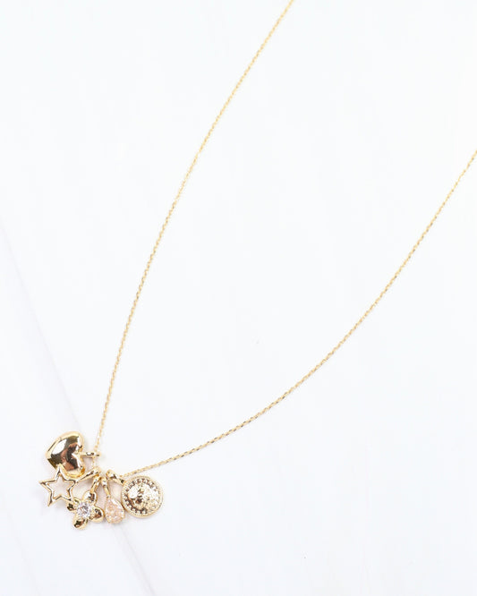 Heart of Gold Charm Necklace Set Gold
