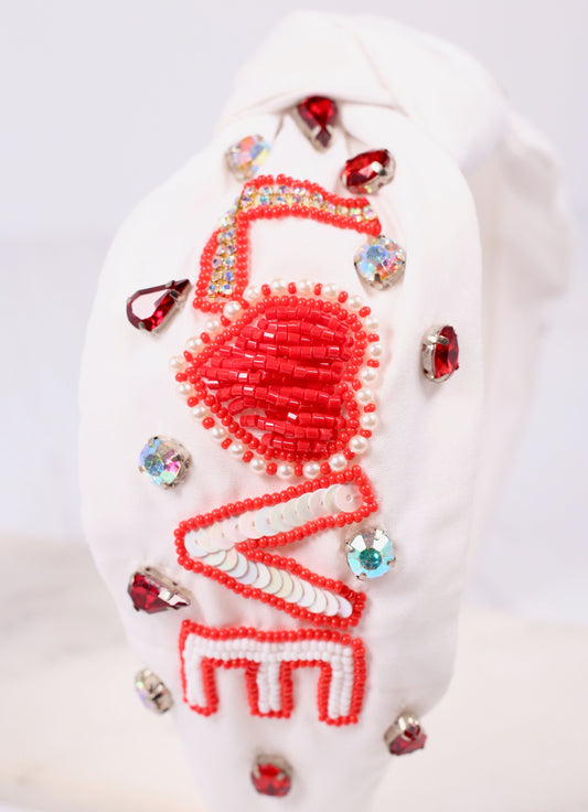 Love Embellished Headband White