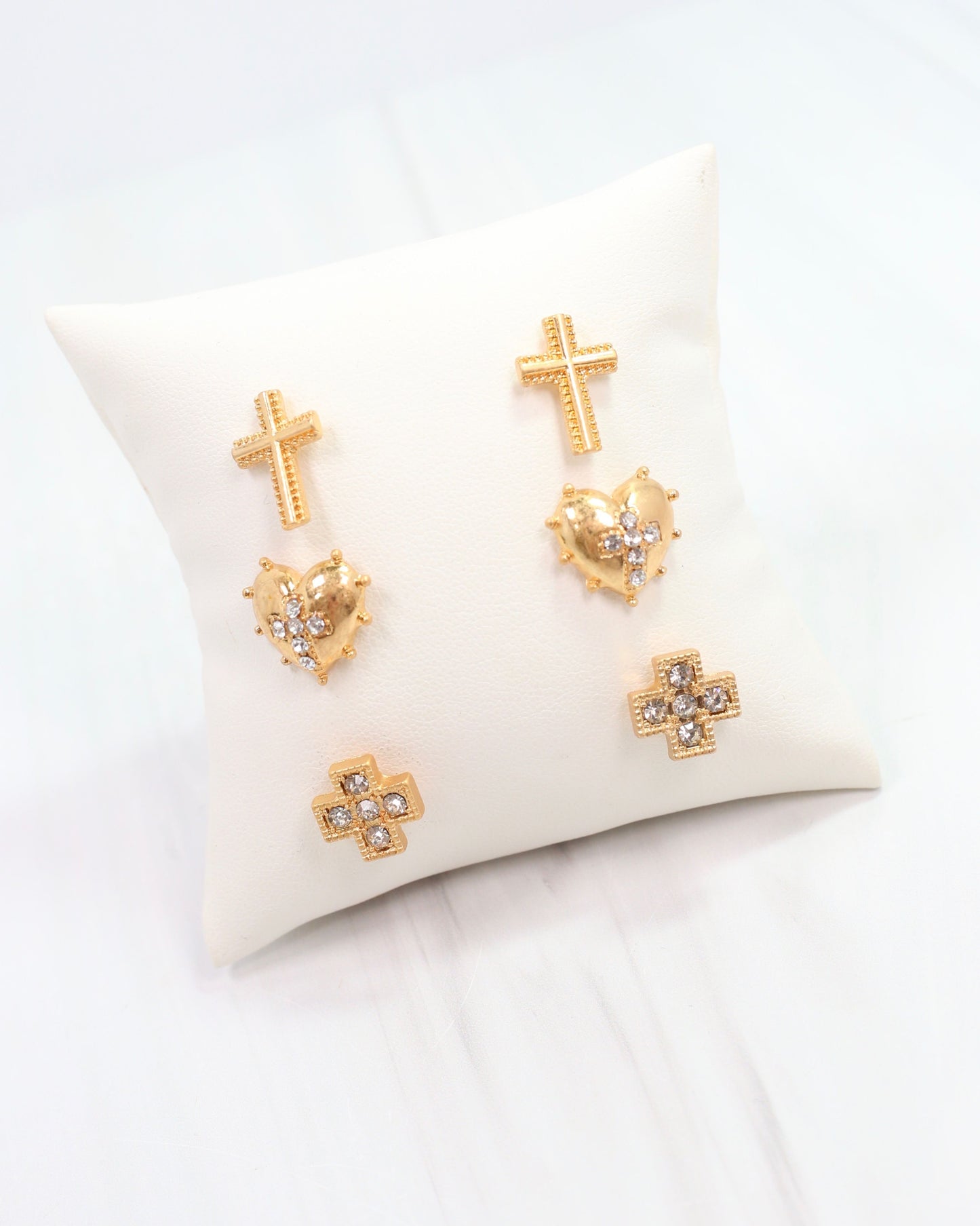 Minton Cross Earring Set Worn Gold