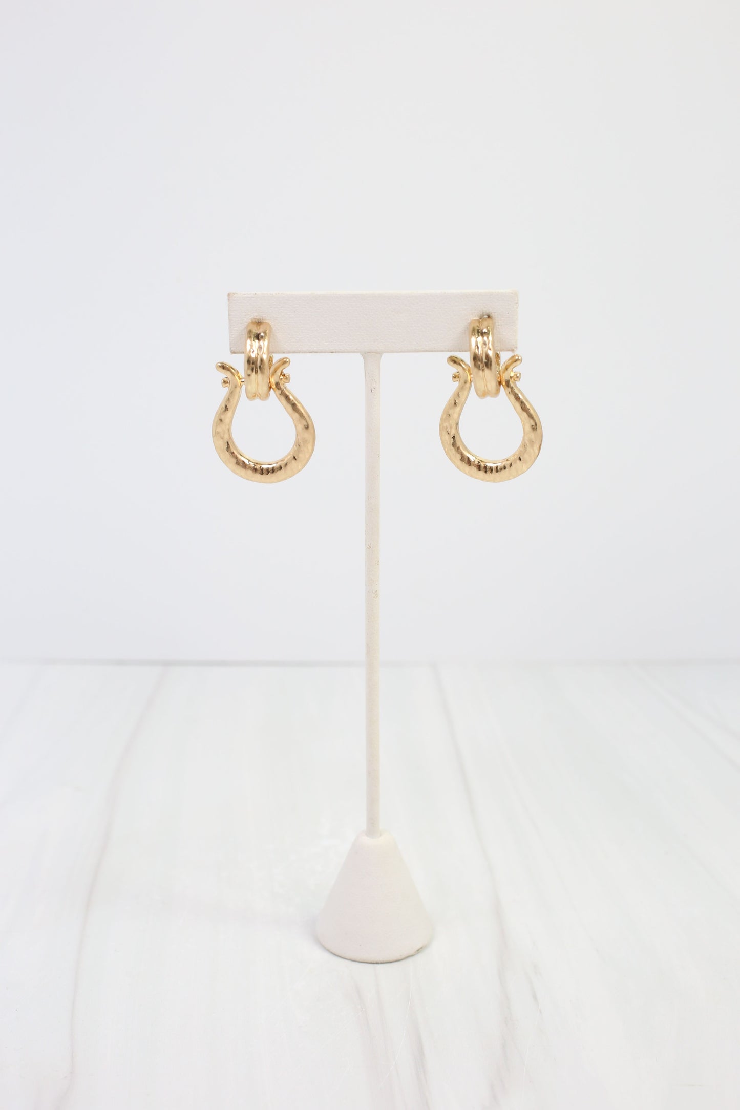 Danville Hammered Horse Bit Earring Worn Gold