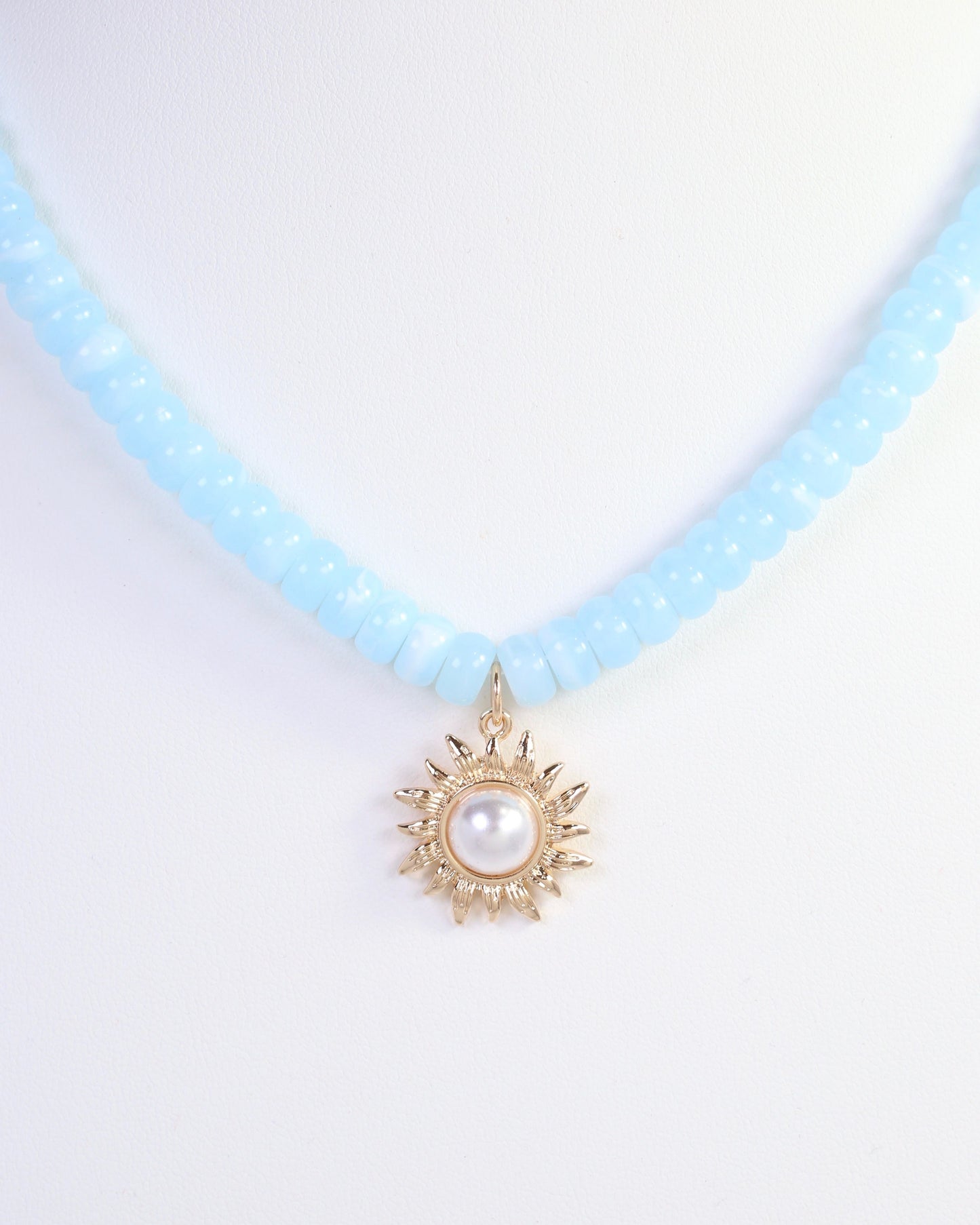 Abbigail Beaded Flower Necklace Blue