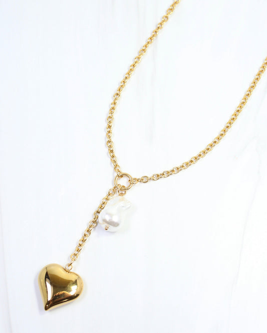 Darla Heart and Pearl Y Necklace WP Gold