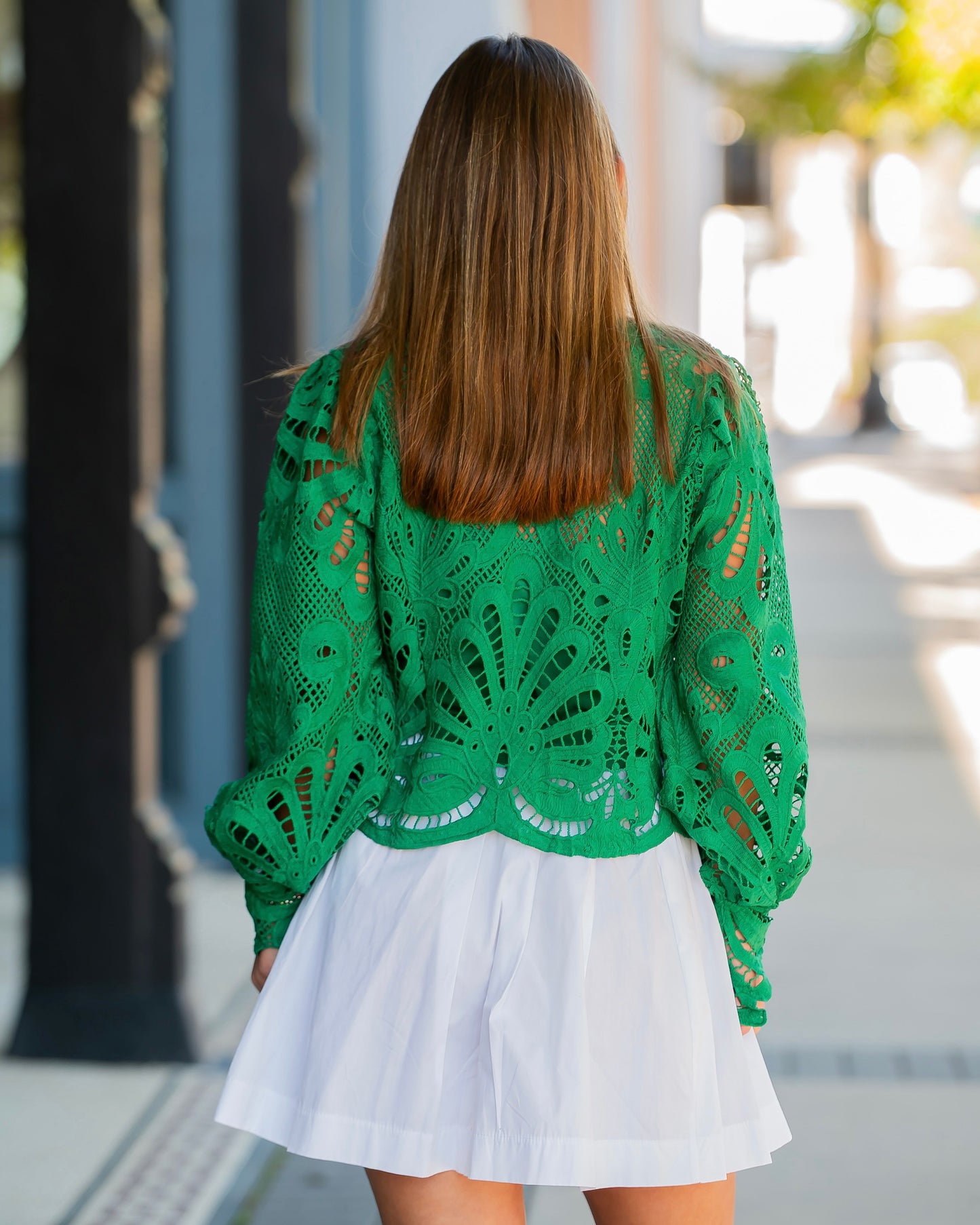 Fontaine Embroidered Lace Button-front Blouse