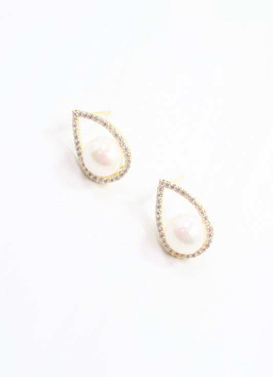 Keaton Pearl CZ Earring Gold