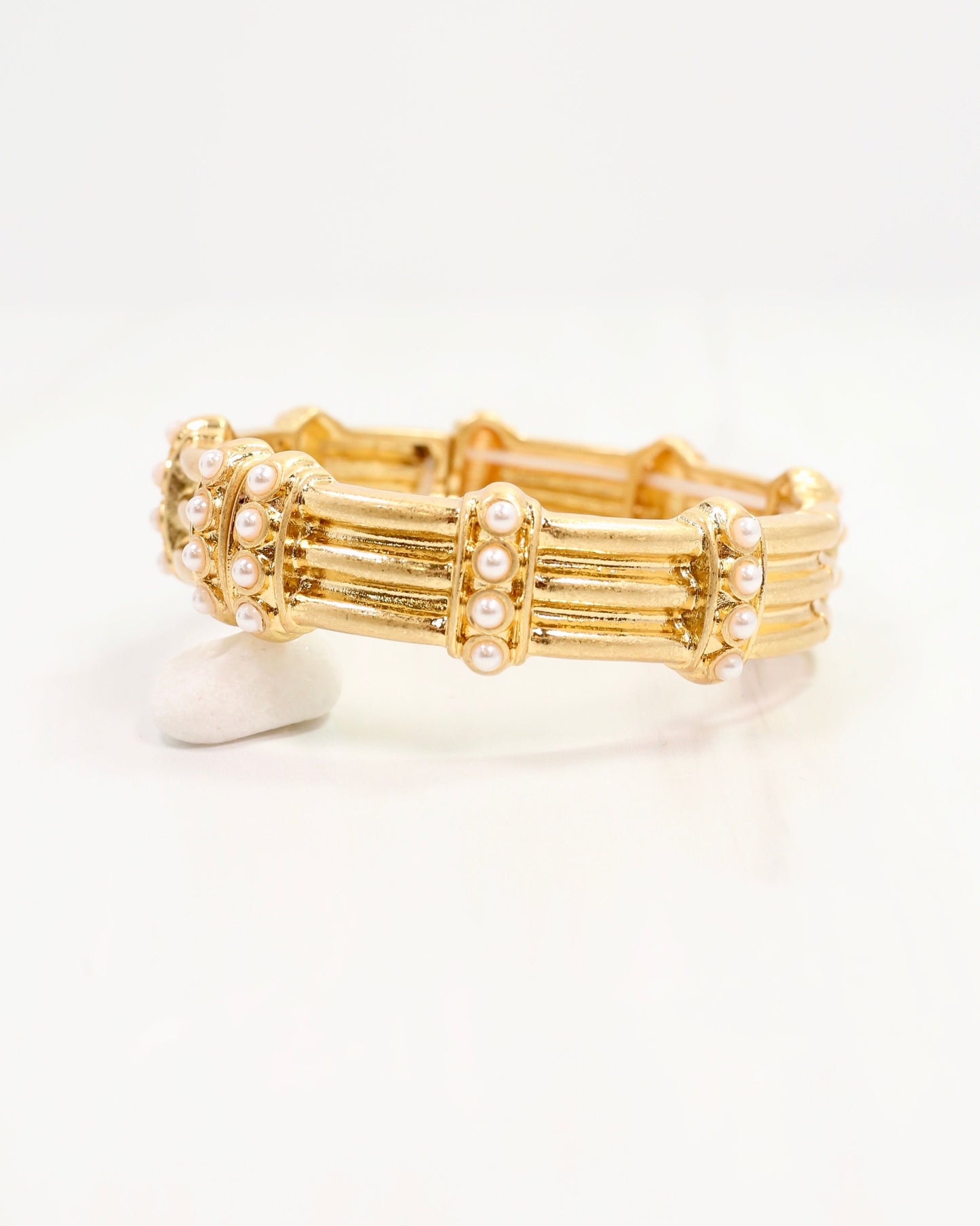 Venetian Worn Gold and Pearl Stretch Bracelet Worn Gold