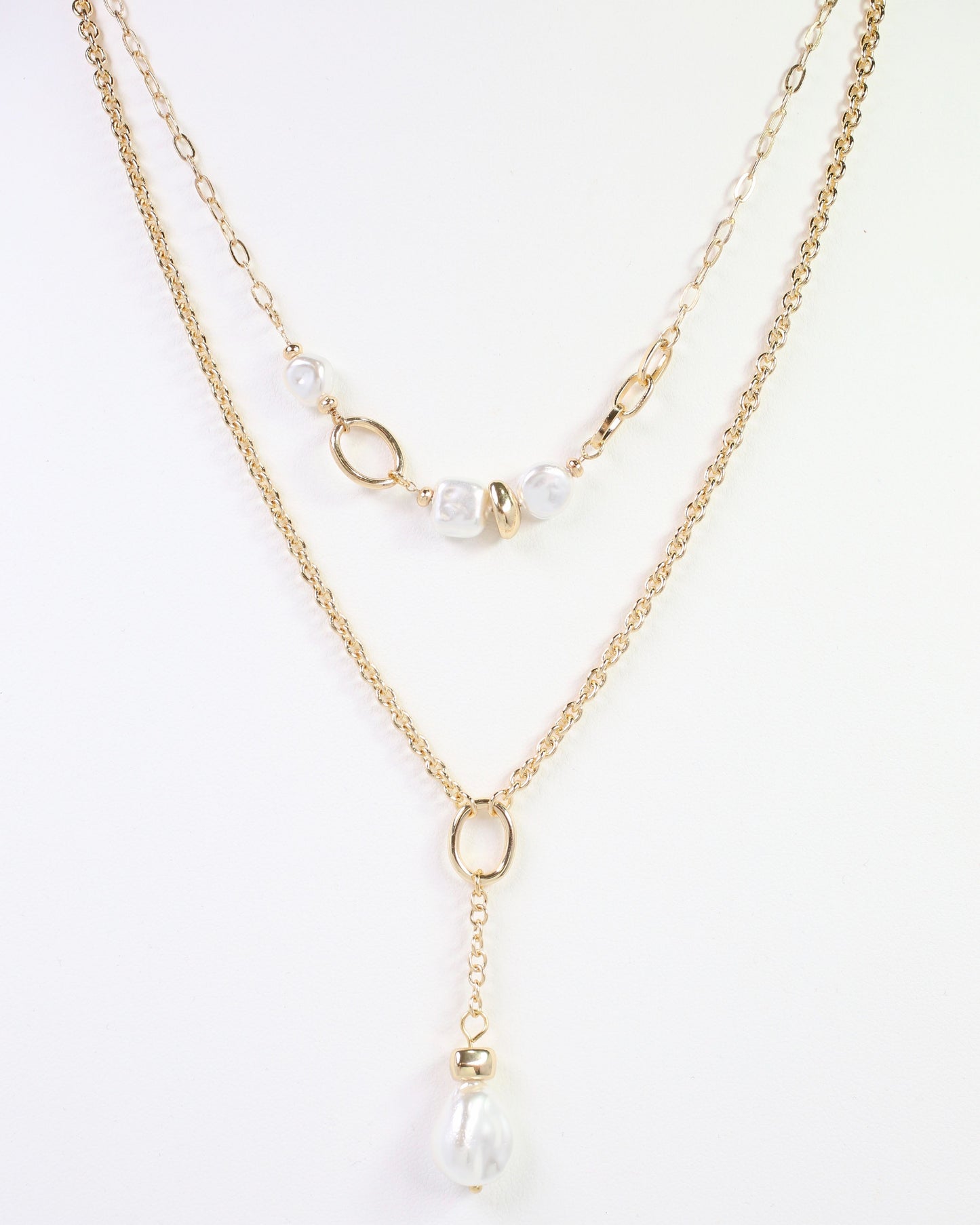 Bismarck Layered Chain Pearl Necklace Gold