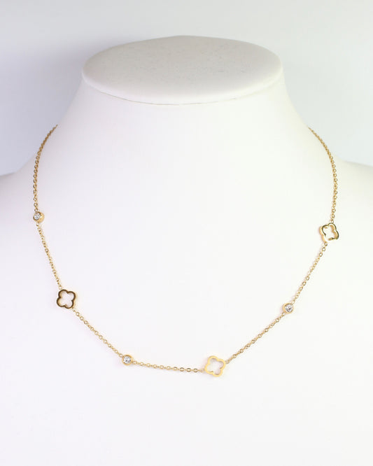 Ranier Clover and CZ Necklace WP Gold