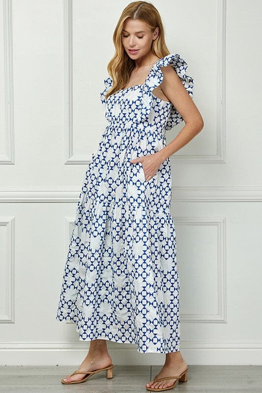 Make it Up Blue Geometric Printed Maxi Dress - Caroline Hill
