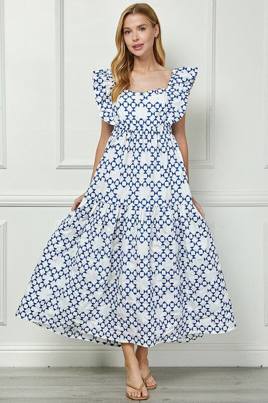 Make it Up Blue Geometric Printed Maxi Dress - Caroline Hill