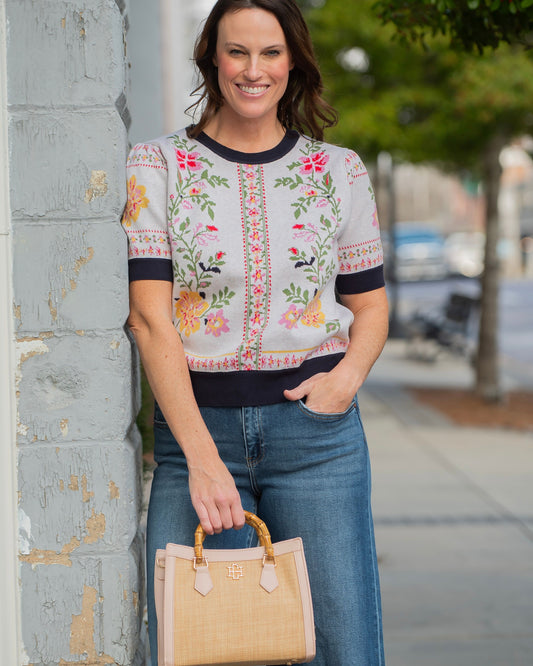 Simone Floral Short Sleeve Sweater