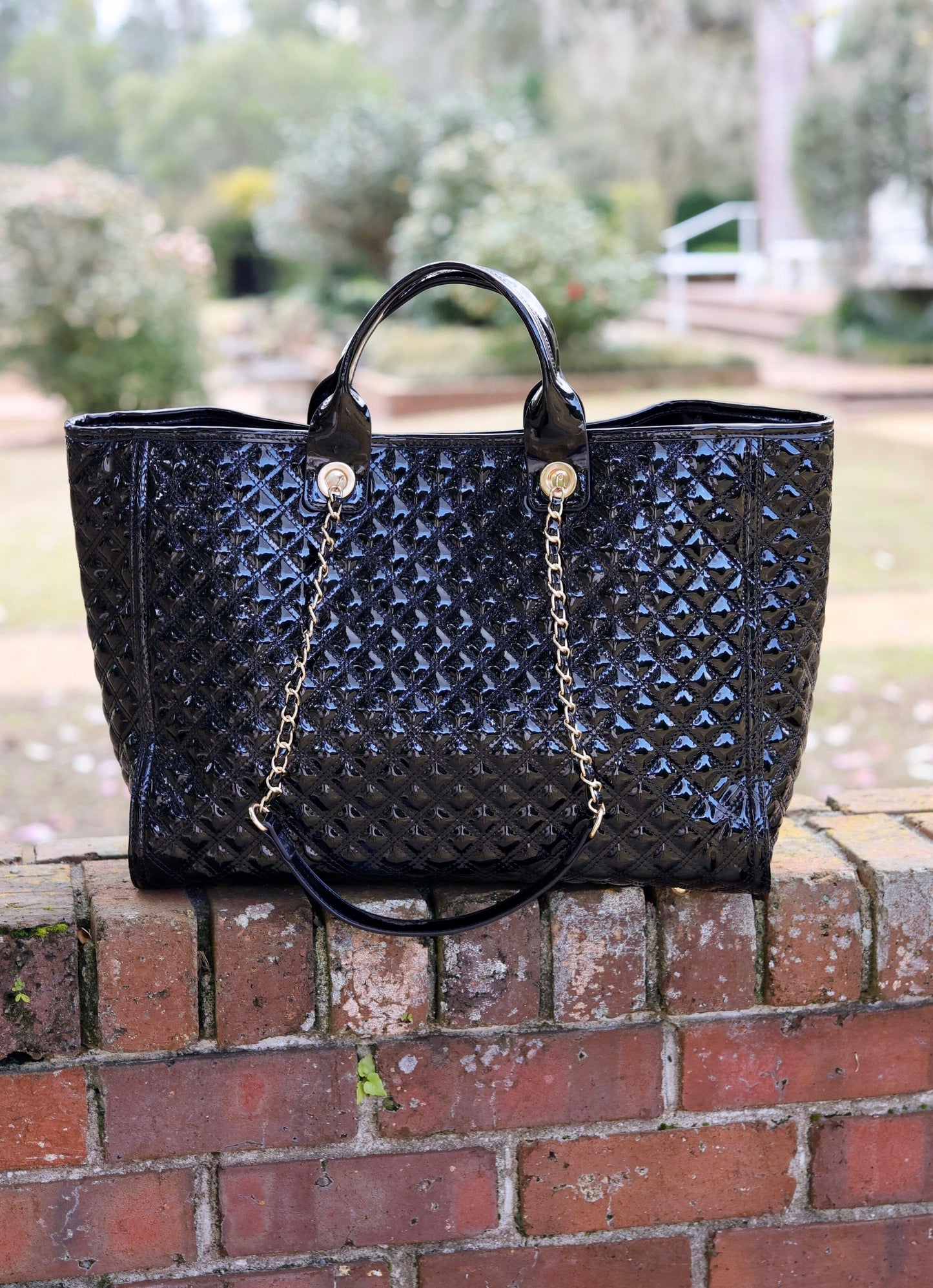 Melissa Tote Bag Black PATENT - Caroline Hill