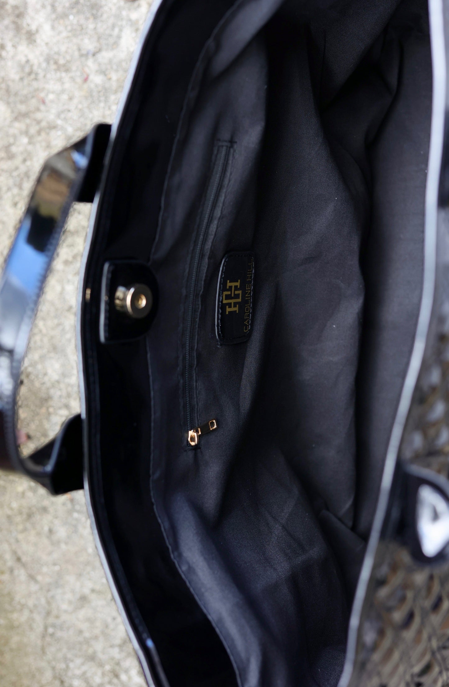Melissa Tote Bag Black PATENT - Caroline Hill