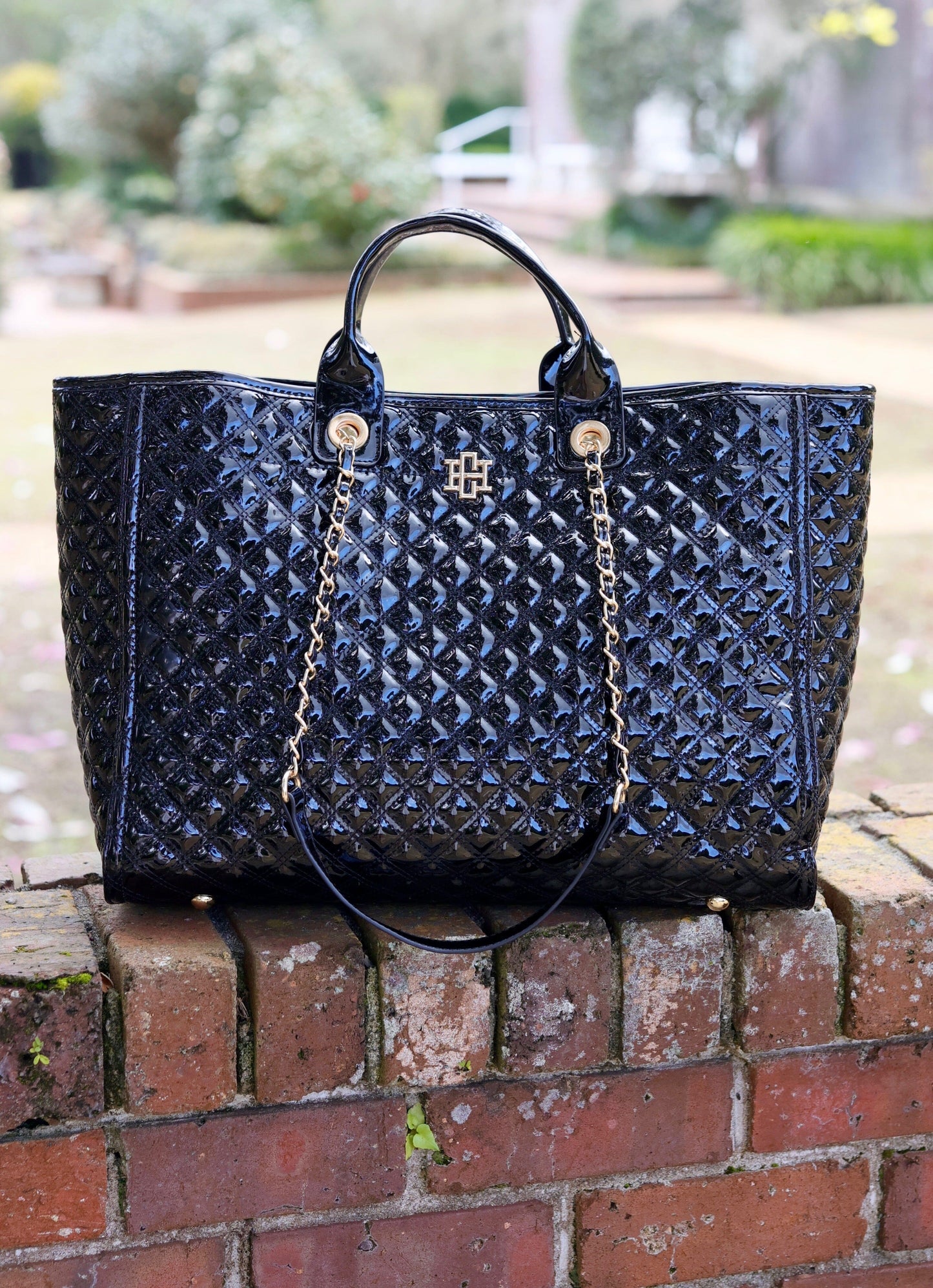 Melissa Tote Bag Black PATENT - Caroline Hill