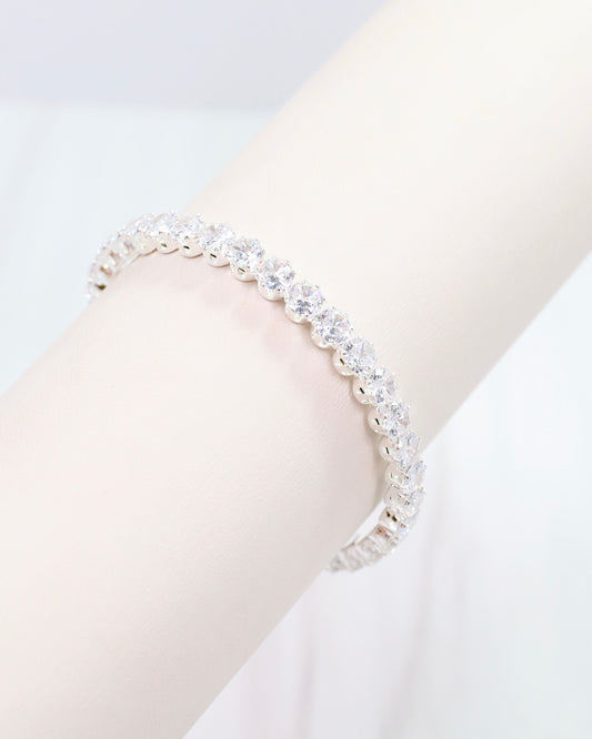 Hebron CZ Stretch Cuff Bracelet Silver