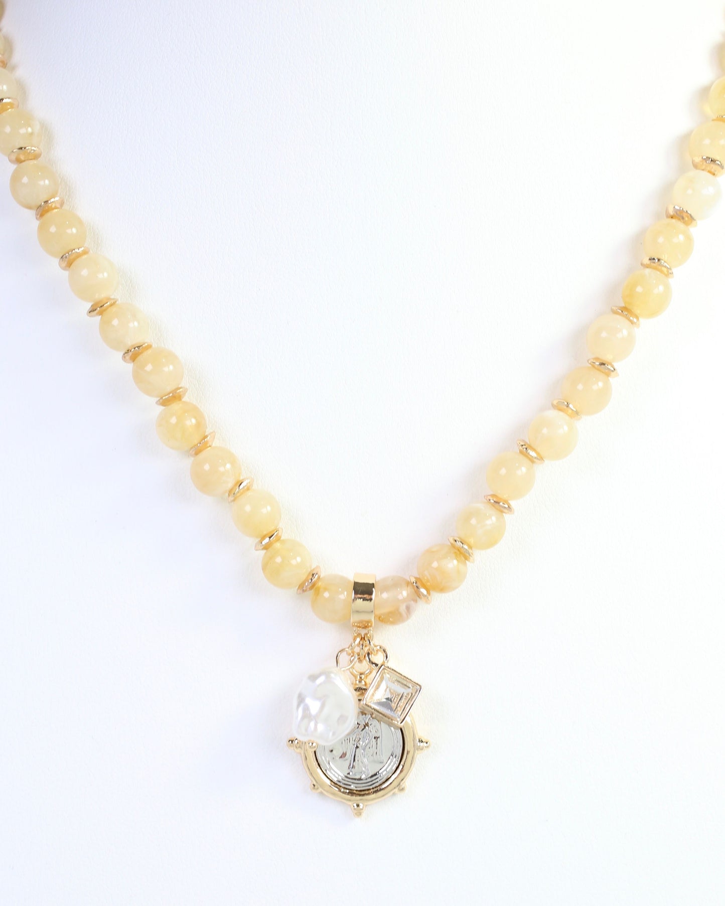 Trento Beaded Coin Charm Necklace Natural