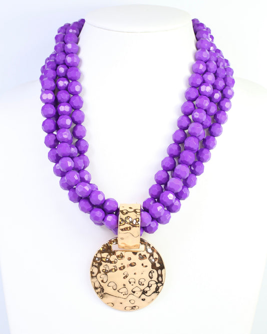 Larissa Beaded Necklace with Pendant Purple