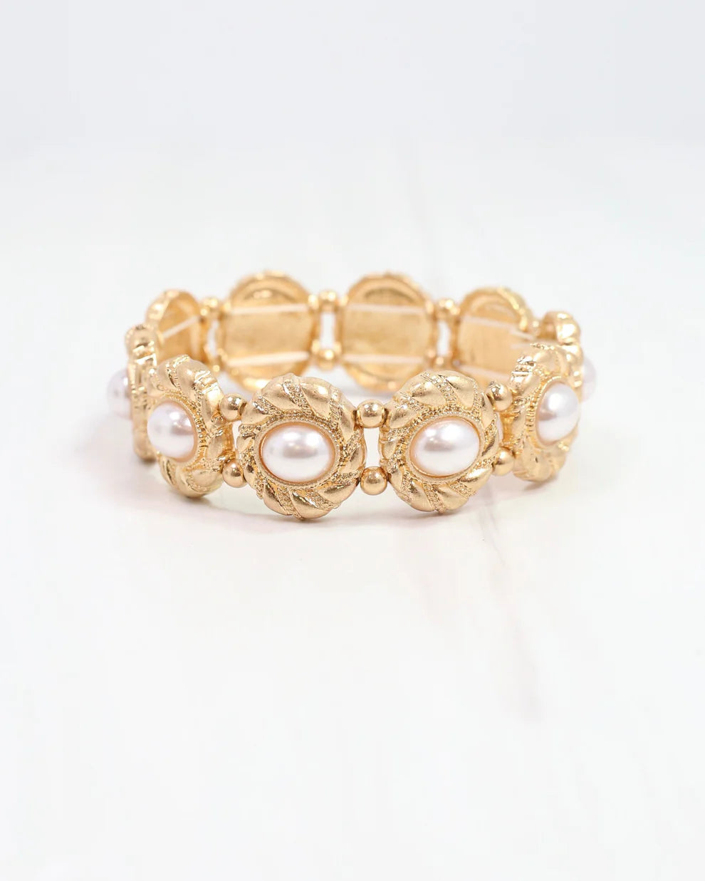 Pressley Pearl Stretch Bracelet Worn Gold