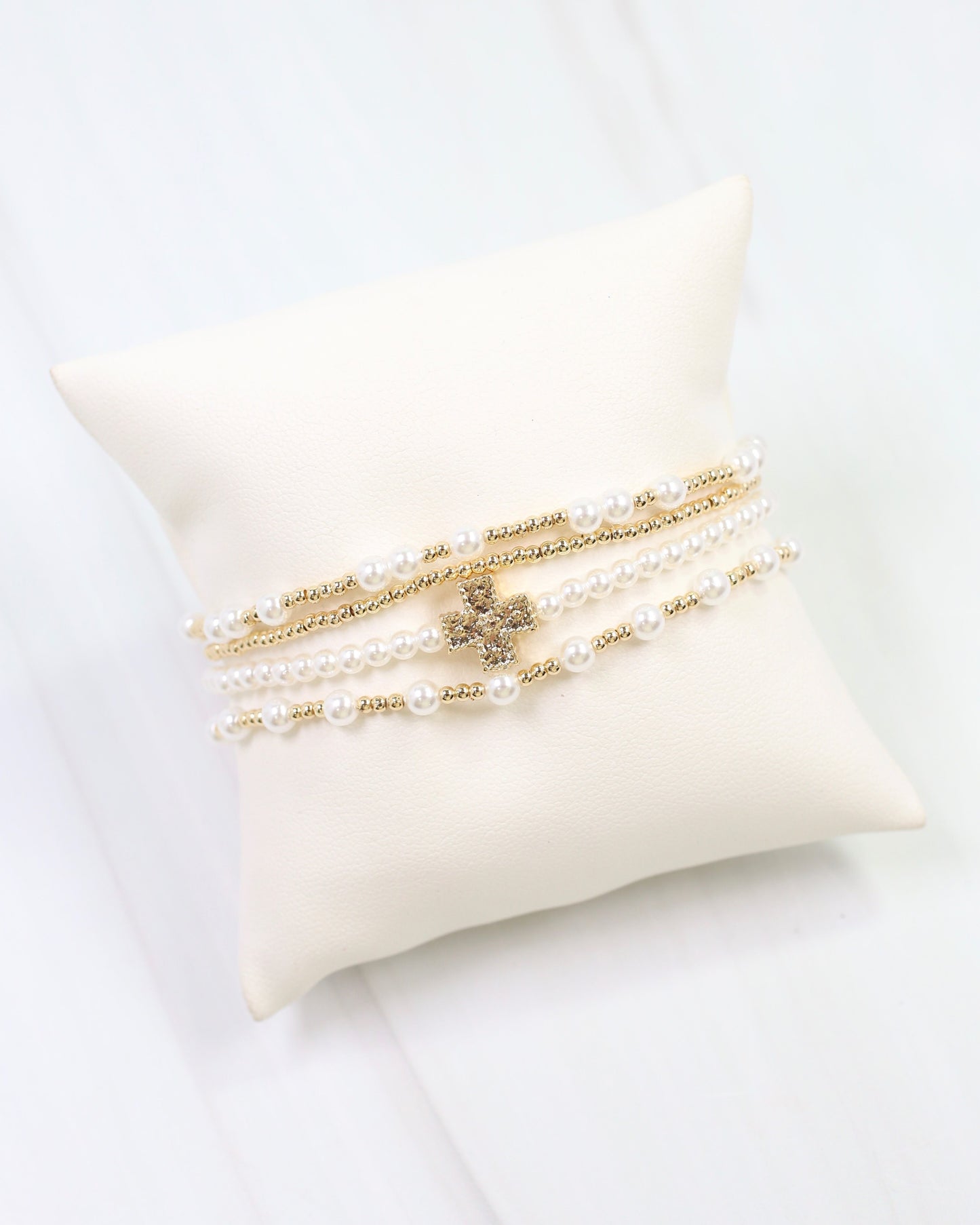 Ada Pearl Cross Bracelet Set Gold
