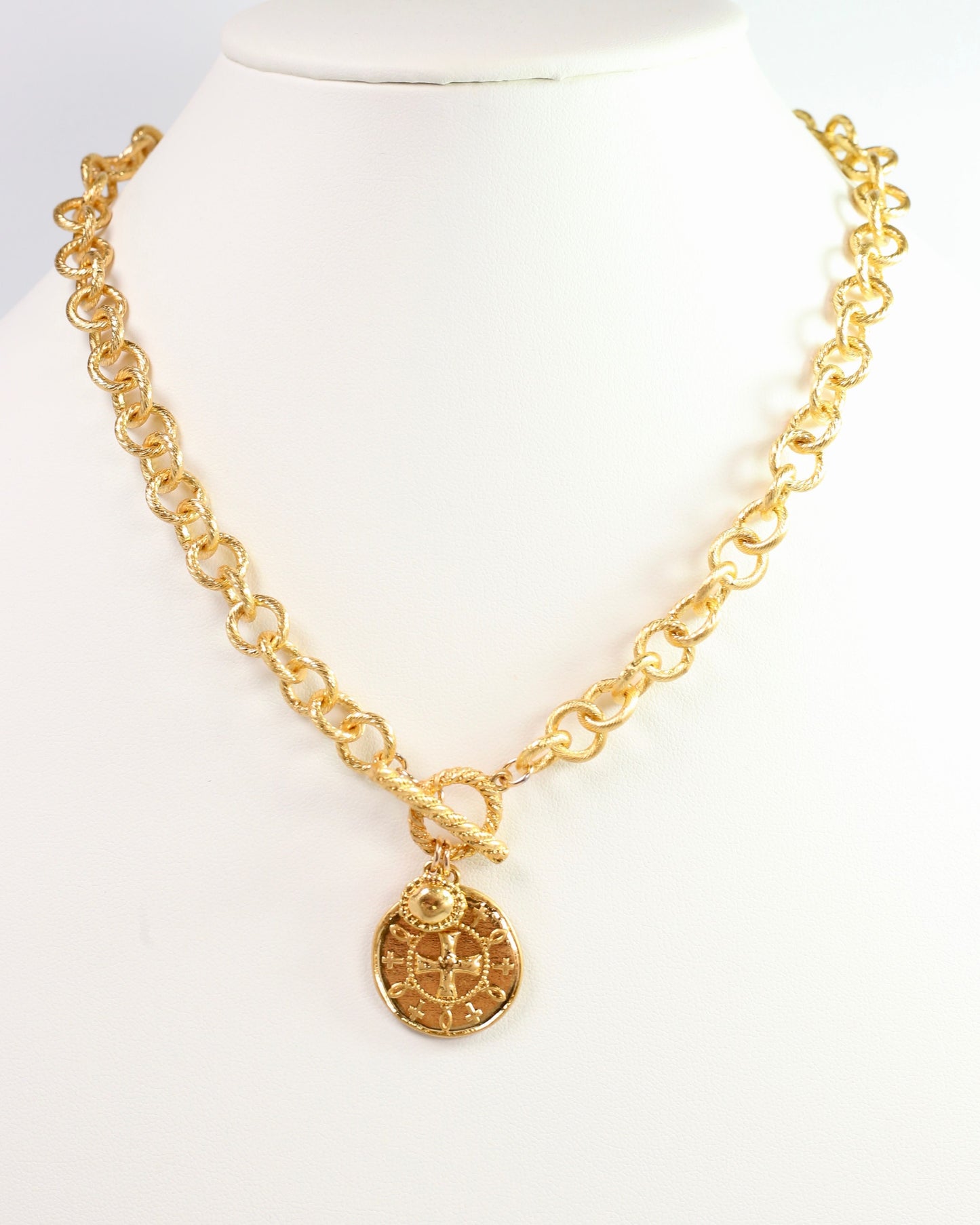 Chalice Cross Charm Necklace Worn Gold
