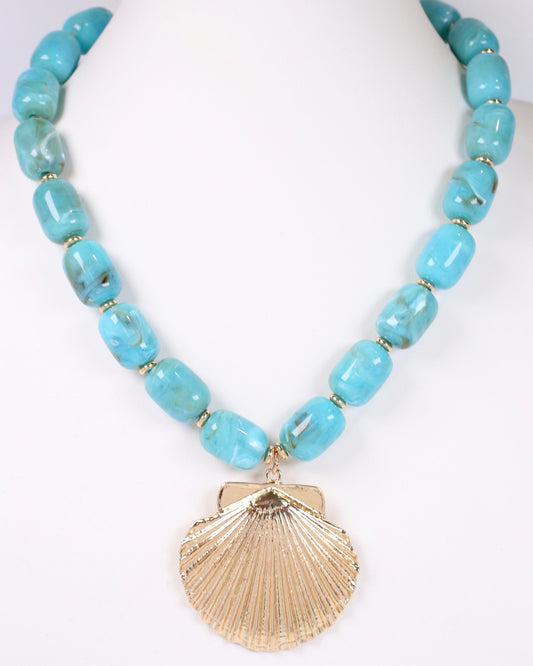 Bega Marble Beaded Shell Necklace Turquoise