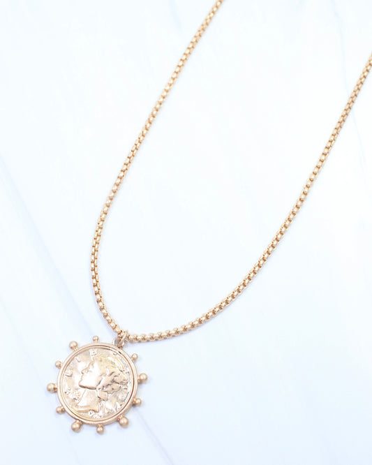 Celia Coin Pendant Chain Necklace Worn Gold