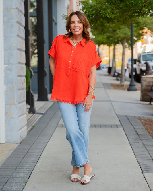 Mary Raw Edge Dolman Sleeve Popover Top