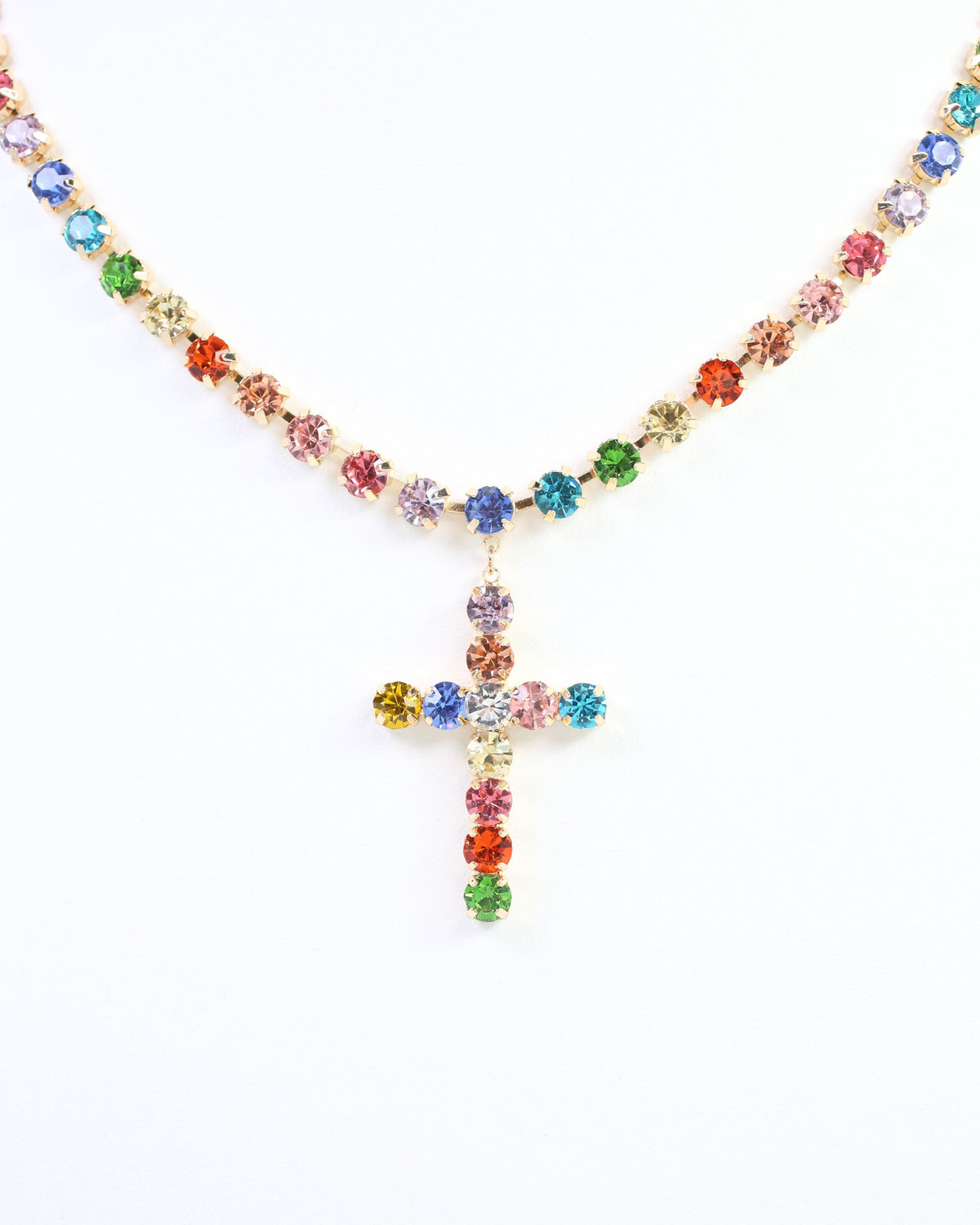 Melinda Crystal Cross Necklace Lavender Multi