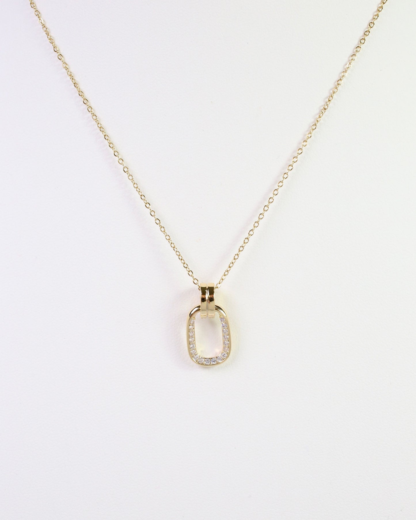 Minot CZ Oval Pendant Necklace WR Gold