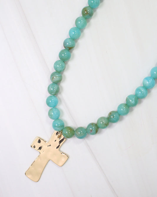 Bakersfield Beaded Cross Necklace Turquoise