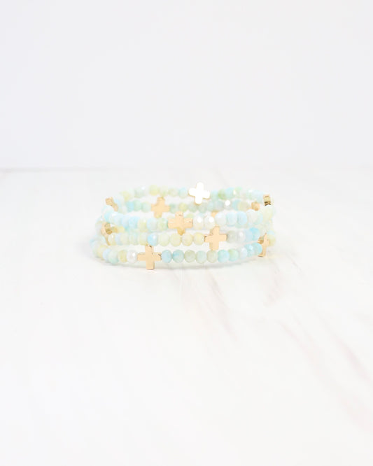 Riversprings Cross Beaded Bracelet Set Light Blue