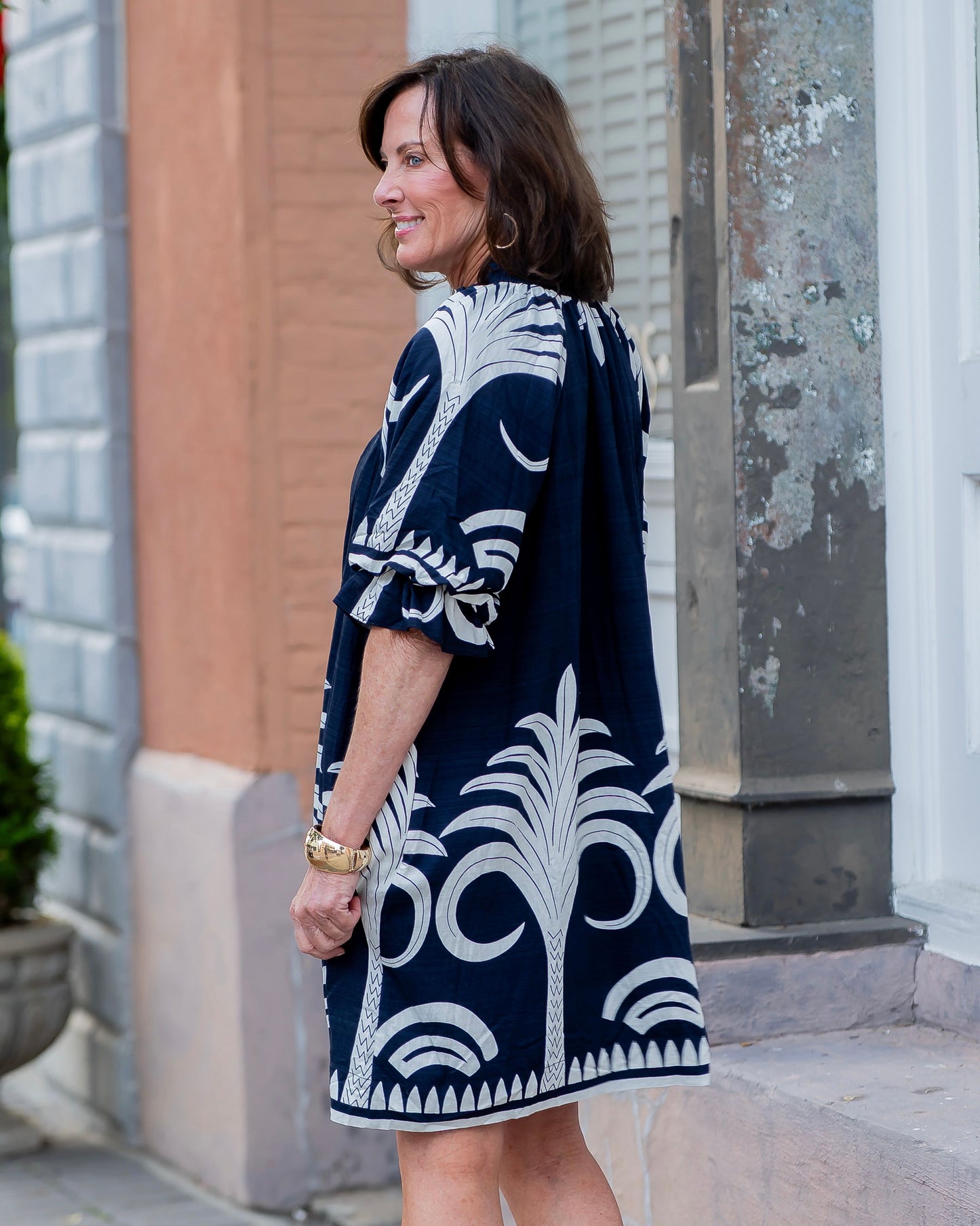 Moxie Palm Print Button Down Dress