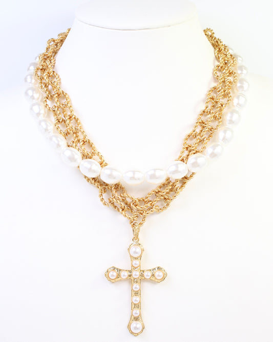 Sahara Pearl Cross Pendant Necklace WRVG