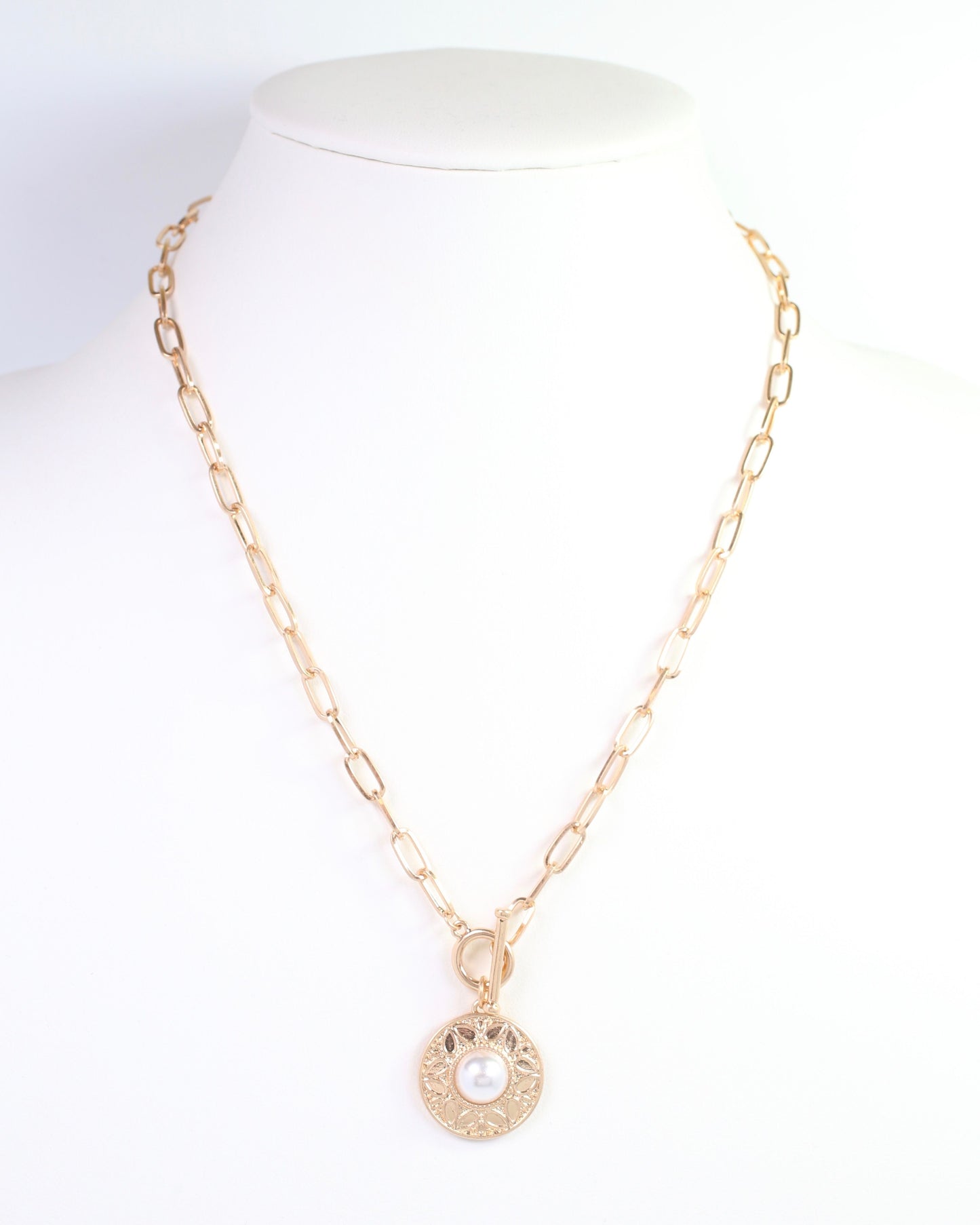 Terrace Circle Drop Toggle Necklace Pearl