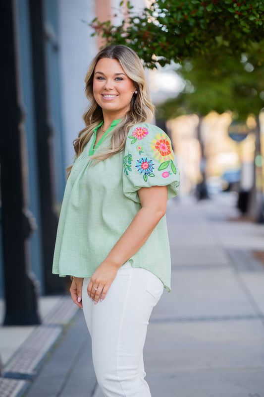 Mila Embroidered Puff Sleeve Top