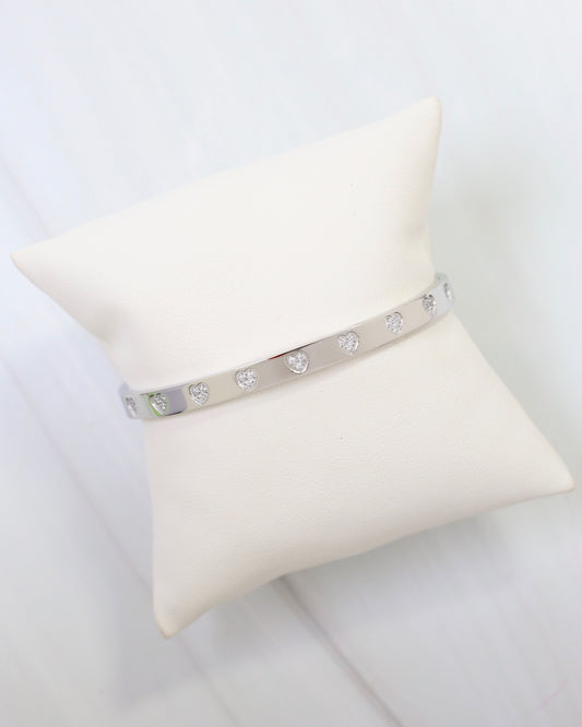 Province CZ Heart Bangle Bracelet Silver