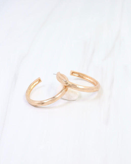 Hyde Park Hammered Hoop Earring Worn Gold