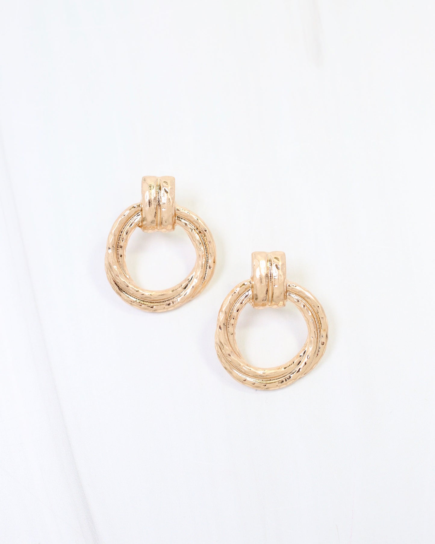 Jamestown Hammered Drop Earring Worn Gold