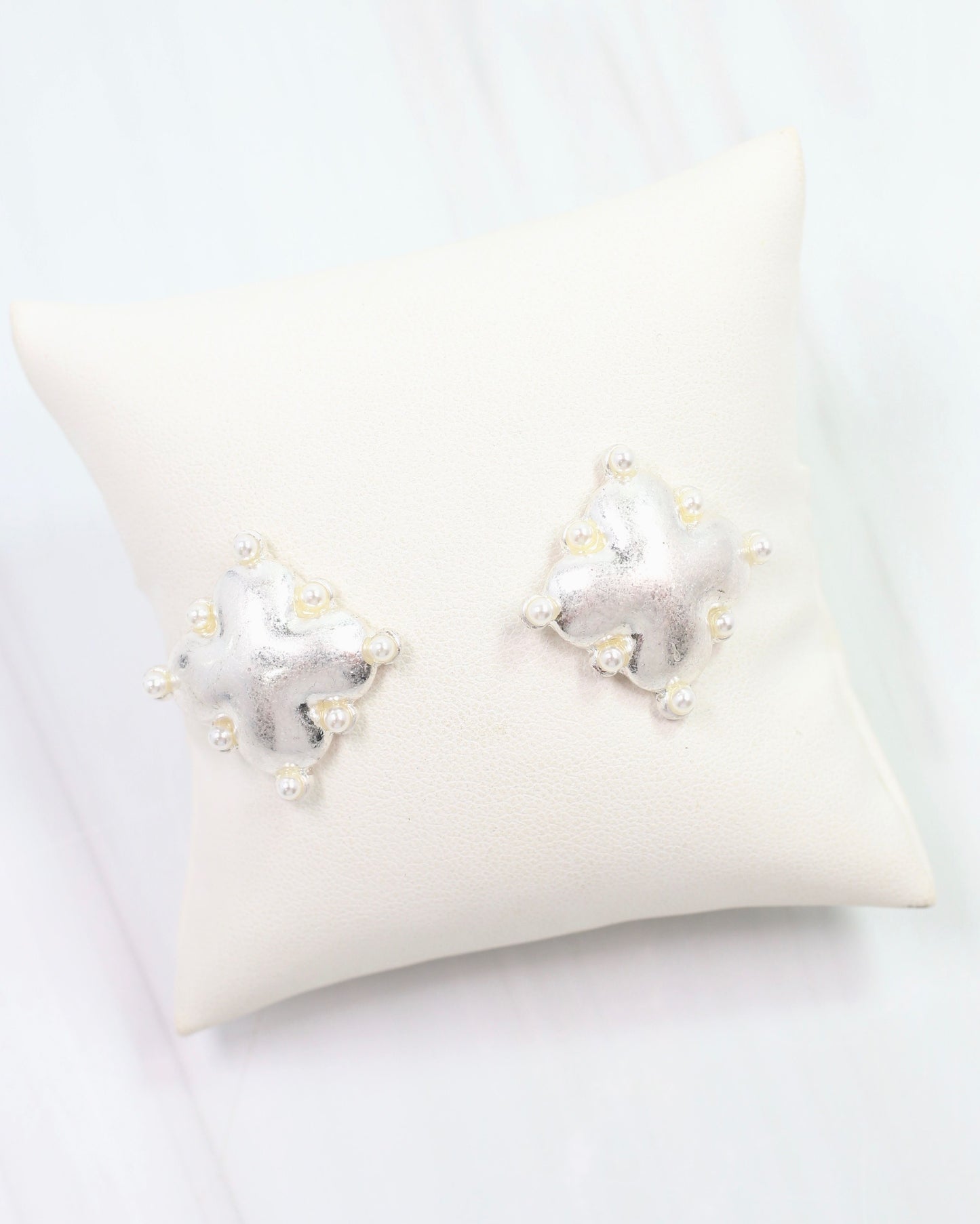 Caprice Clover and Pearl Stud Worn Silver
