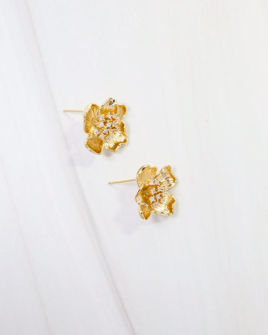 Mount Holly CZ Flower Earring WR Gold