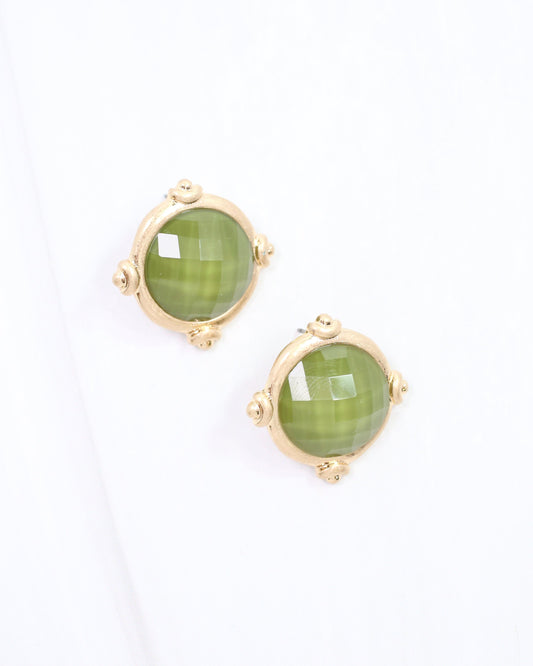 Melani Faceted Stud Earring Olive