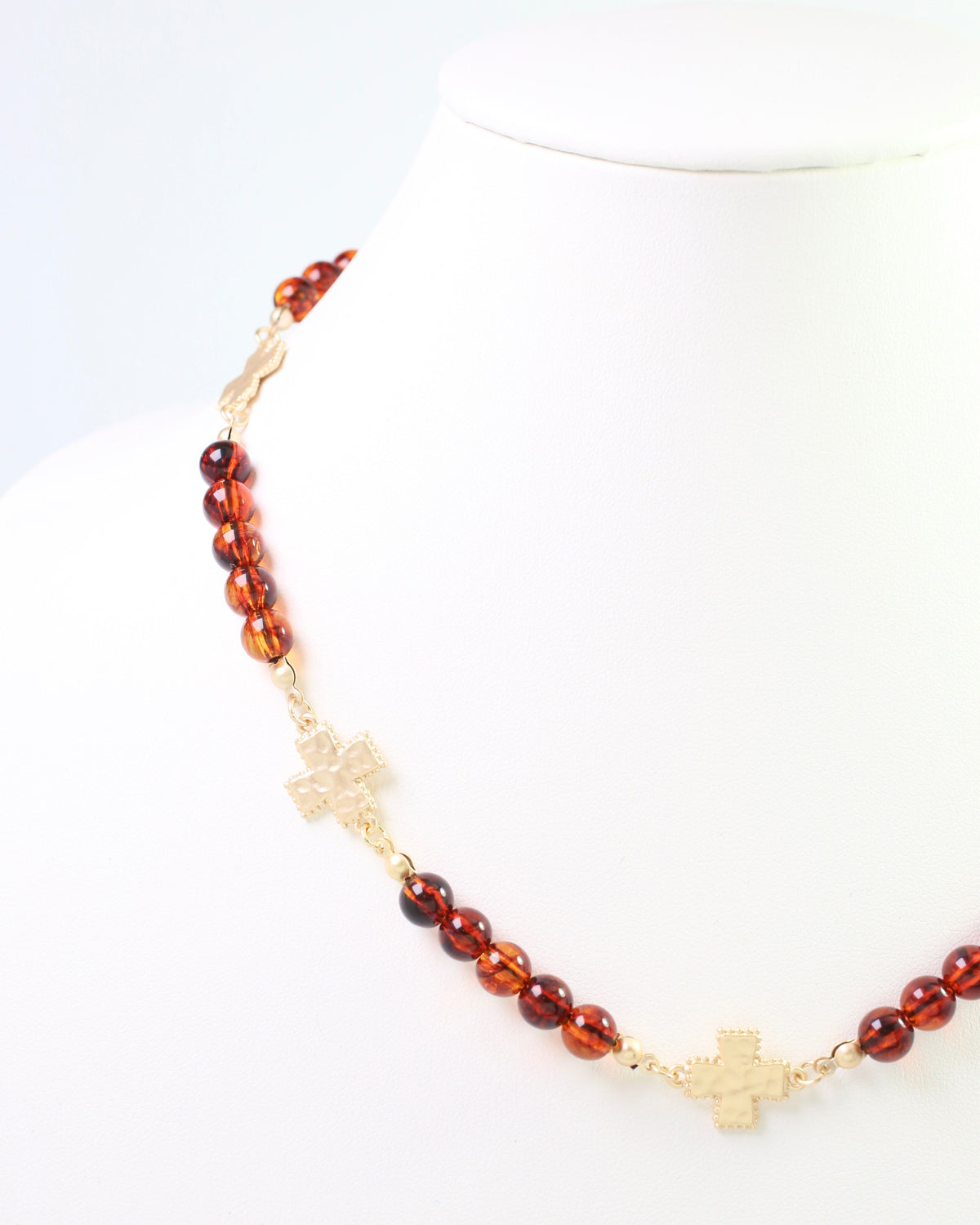 Crenshaw Cross and Beaded Necklace Tortoise
