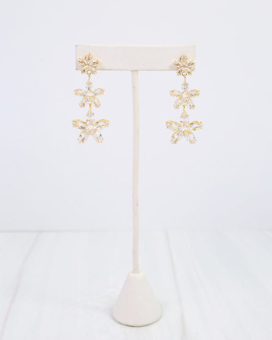 Akron Crystal Triple Flower Earring WR Gold