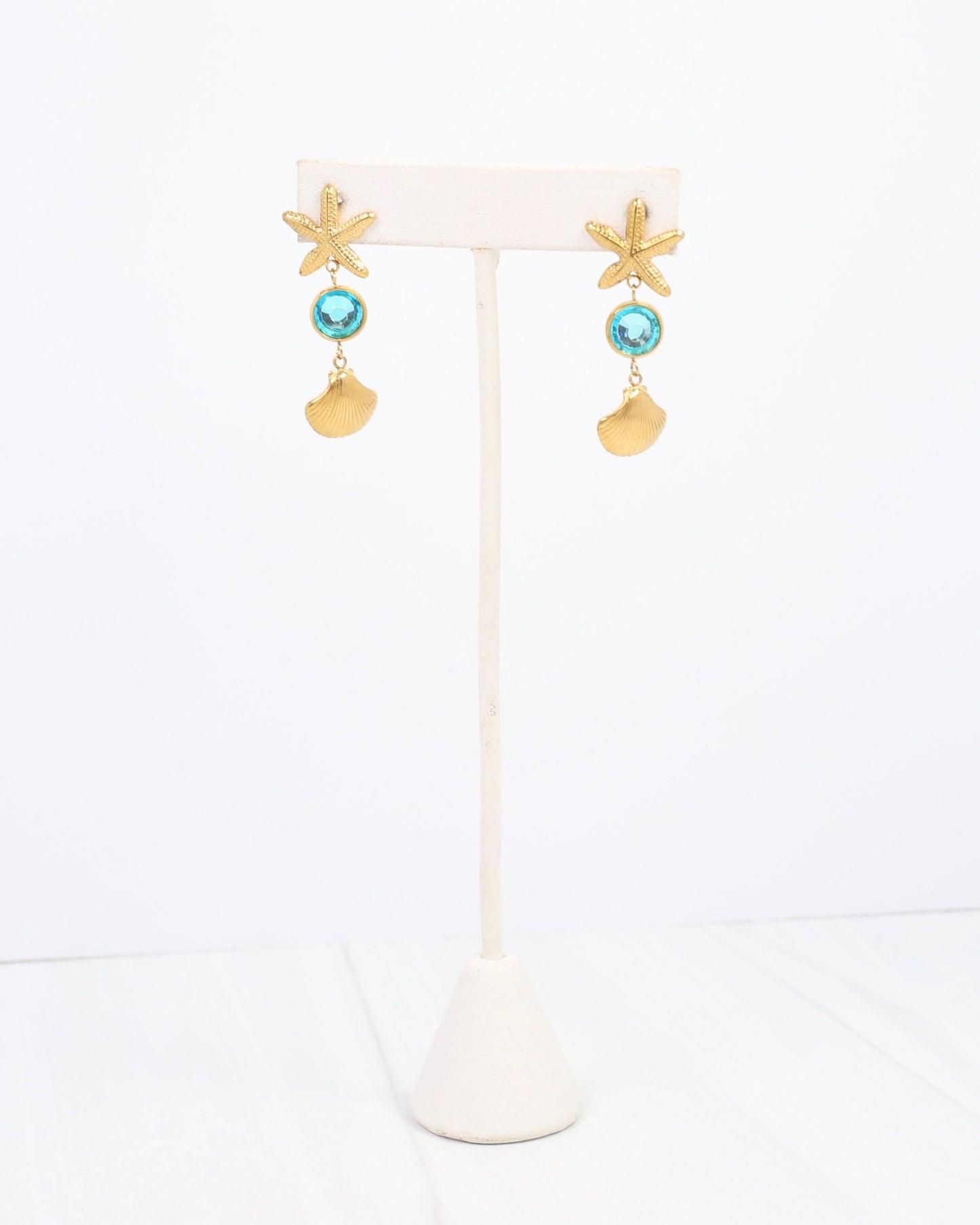St Joe Starfish and Shell Earring WP Gold