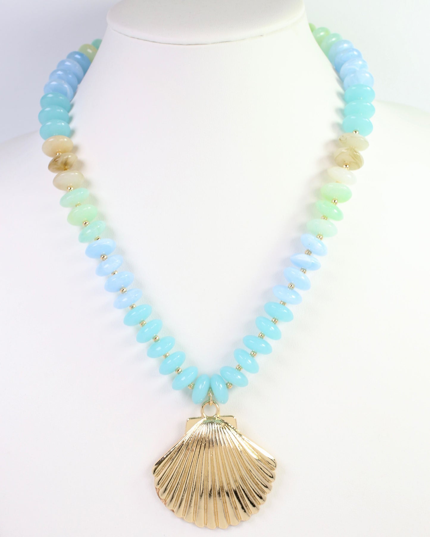 Scally Shell Beaded Necklace Aqua