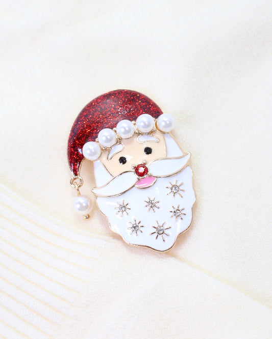 Smiling Santa Brooch Red