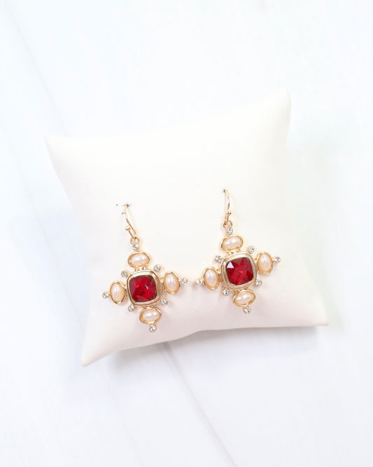 Conifer Crystal and Pearl Earring Red