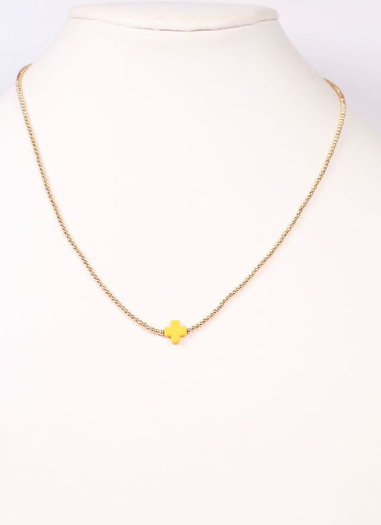 Rink Necklace with Cross YELLOW - Caroline Hill