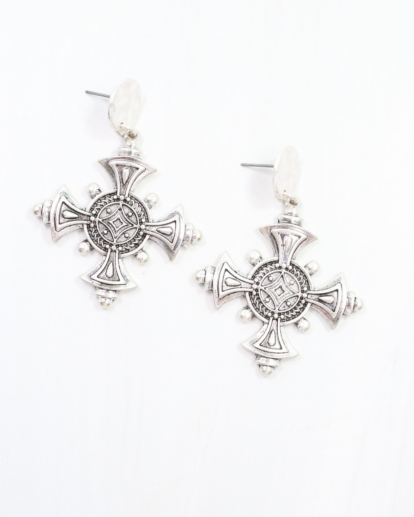 Celtic Cross Earring Worn Silver